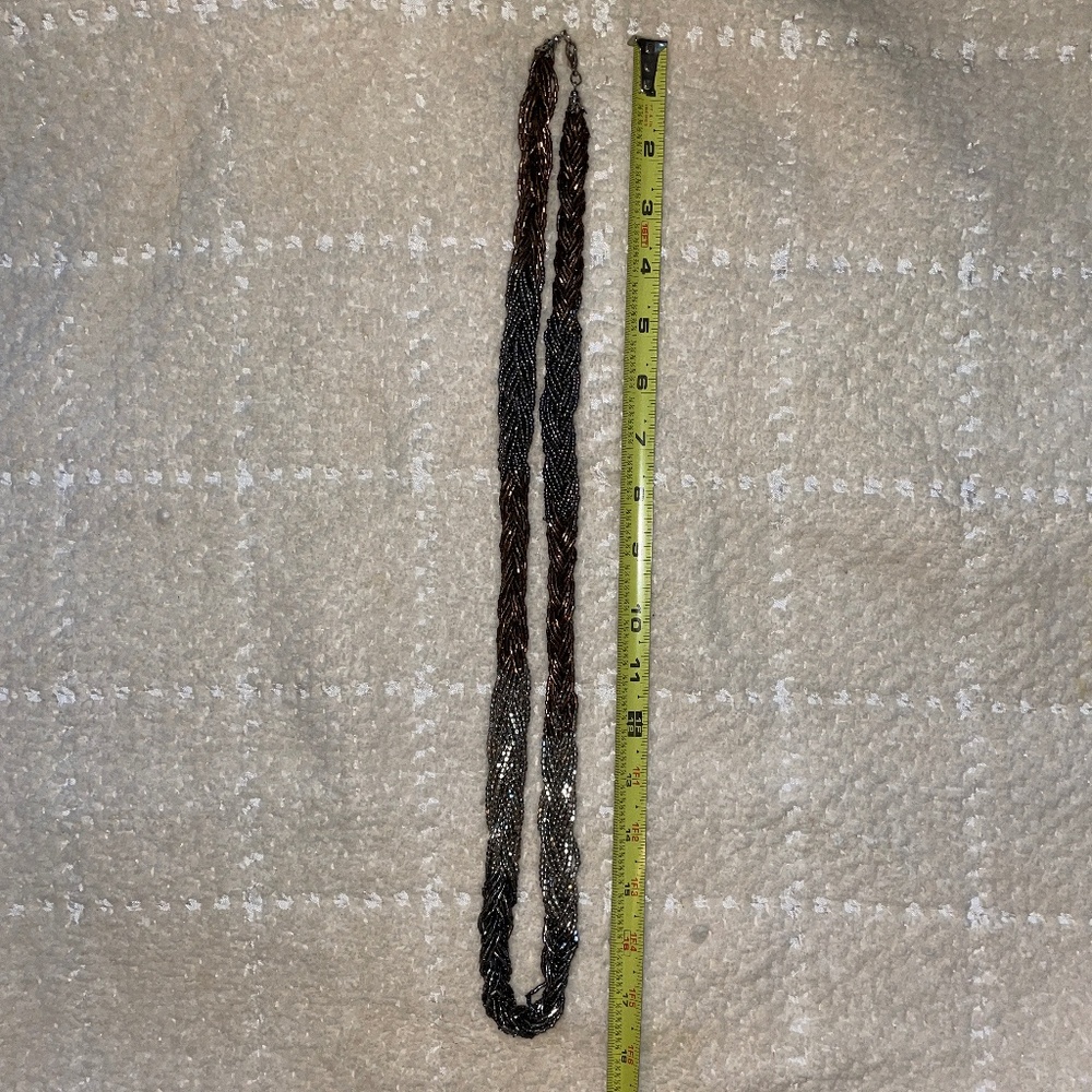 Vintage Beaded necklace 15” copper, silver & pewter